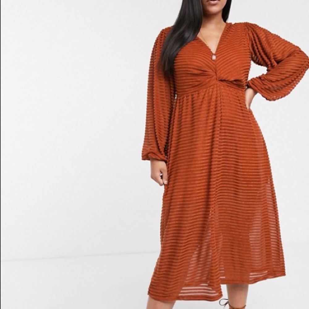 ASOS DESIGN Curve long sleeve burnout stripe midi